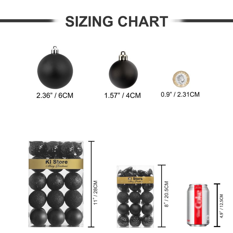 KI Store Black Christmas Balls 34pcs 1.57-Inch Small Christmas Tree Decoration Ornaments for Xmas Tree Halloween Wreath Garland Decor Ornaments Hooks Included - Image 5